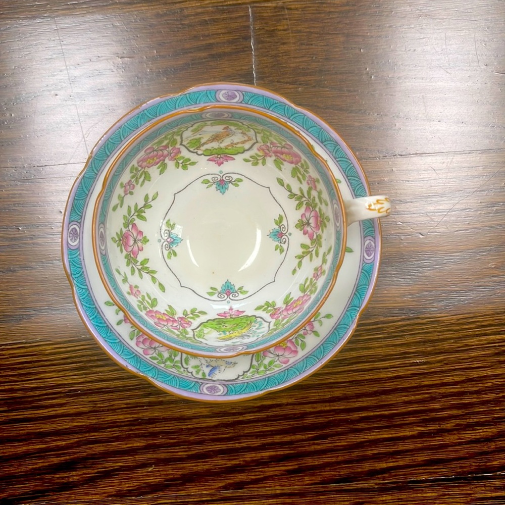 Real Vintage Cup and saucer set. Minton England Japonica Enameled Paradise Birds